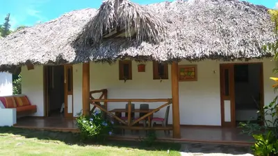 a small house with a thatched roof at Casa Flamingo in Las Terrenas