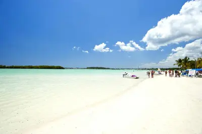 a group of people standing on a white beach at Sea View Apartment in Boca Chica, 50 m², Air Conditioning in Boca Chica