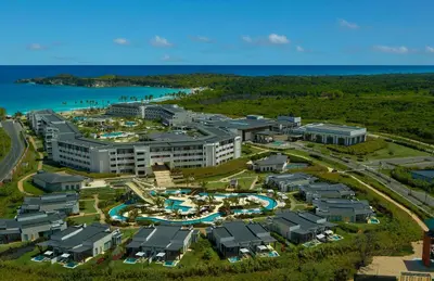 an aerial view of a resort near the ocean at Dreams Macao Beach Punta Cana - All Inclusive in Punta Cana