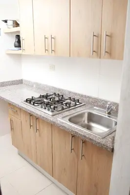 a kitchen with a stove and a sink at Acuarium Suite Resort in Santo Domingo