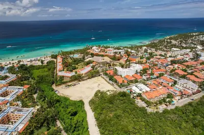 an aerial view of a city and the ocean at Villa Pauline in Bayahibe