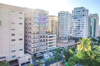 an aerial view of a city with tall buildings at Fully Serviced Apartment at Regatta Living II - 905 in Santo Domingo