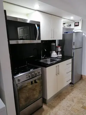 a kitchen with a stove and a sink and a refrigerator at Apartment Monocal in Boca Chica in Boca Chica