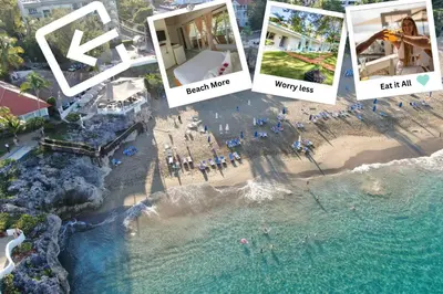 a collage of photos of a beach and a resort at Bungalow #17 at Waterfront Playa Alicia in Sosúa