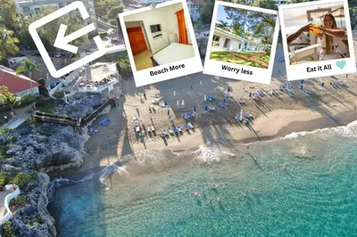 a collage of photos of a beach and a house at Bungalow #3 at Waterfront Playa Alicia in Sosúa