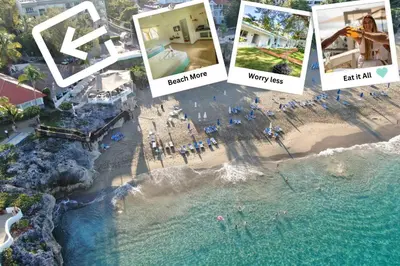 a collage of photos of a beach and a resort at Bungalow #7 at Waterfront Playa Alicia in Sosúa