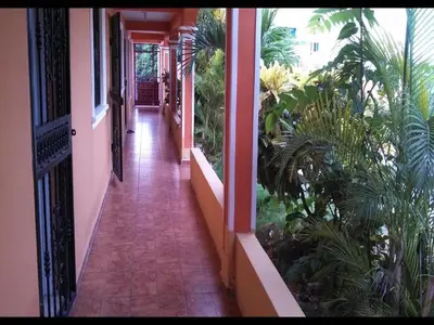 a hallway of a house with plants on it at Apartahotel Next Nivel - Queen Room with Fan in Punta Cana