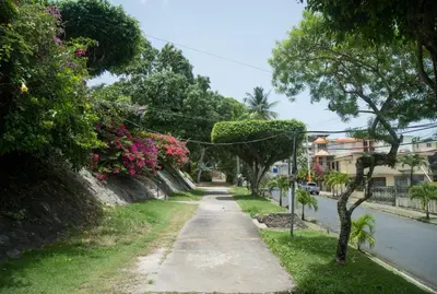 a sidewalk with flowers on the side of a street at Villa Dylan Samana, Luxury 3Br with pool in Santa Bárbara de Samaná