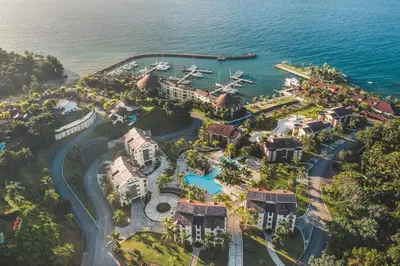 an aerial view of a resort next to the ocean at 3BR Beachfront townhouse at Puerto Bahia in Santa Bárbara de Samaná