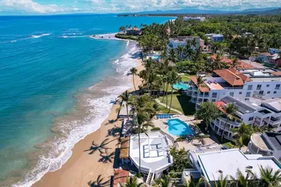 an aerial view of the beach and the ocean at Kite Beach Oceanfront 1st Row Two Bedrooms and patio in Cabarete