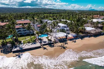 an aerial view of a resort on the beach at Studio Beachfront Kite Beach in Cabarete