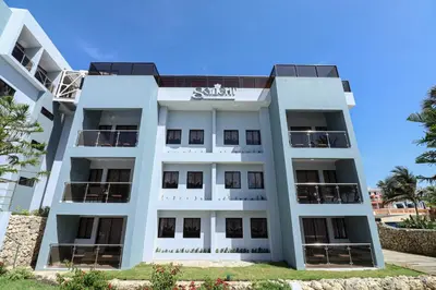 a view of the hotel from the beach at Skylight Suites Hotel in San Felipe de Puerto Plata