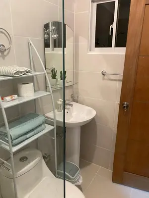 a bathroom with a toilet and a sink at Casa Apartamento Valentina in Santo Domingo
