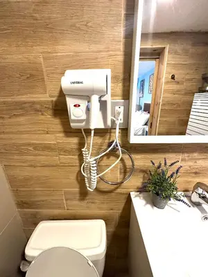 a bathroom with a toilet and a sink and a mirror at Noe Hotel , One Bed Room Close to The beach Room #1 in Punta Cana