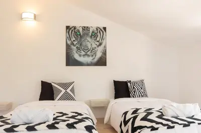 a bedroom with two beds and a picture of a tiger at Flat Anchor Marine Monte Vista in Sosúa