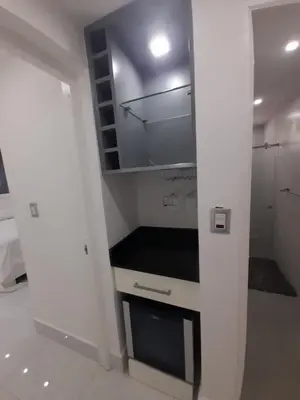 a white kitchen with a sink and a closet at Hermoso apartamento Residencial madera I in Santiago de los Caballeros