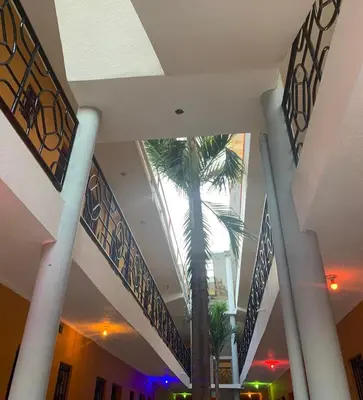 a palm tree in the middle of a building at Glamour Hotel in La Romana