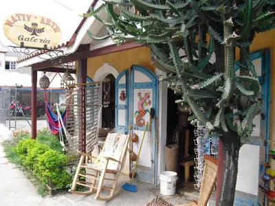 a store with chairs and a cactus in front of it at Caoba in Las Terrenas