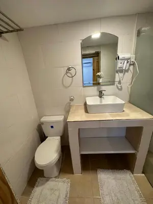 a bathroom with a sink and a toilet and a mirror at Noè Hotel 1 king bedroon #7 in Punta Cana