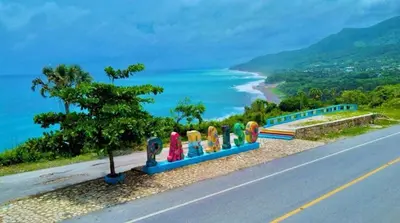 a road with a view of the ocean and a tree at Lugar encantador en el Malecón Paraíso, Barahona. in Paraíso