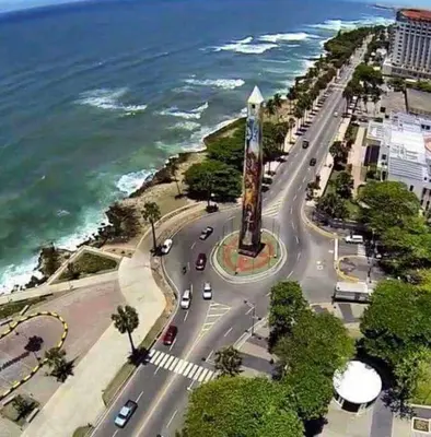 an aerial view of a street in front of the ocean at Colonial apartment for up to 4 person in Santo Domingo