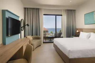 a hotel room with a bed and a television at Hilton Garden Inn La Romana in La Romana