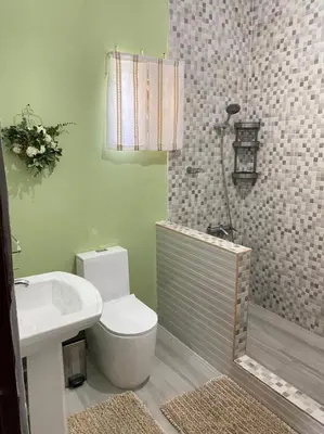 a bathroom with a toilet and a sink and a shower at Only Room By Merengue House, 8 minutos airport in Monte Adentro