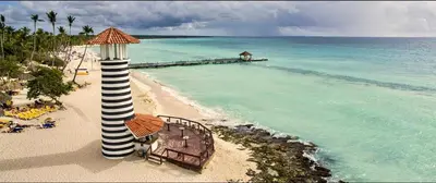 an aerial view of a beach with a resort at Apartment in Estrella, Dominicus-Bayahibe in La Laguna