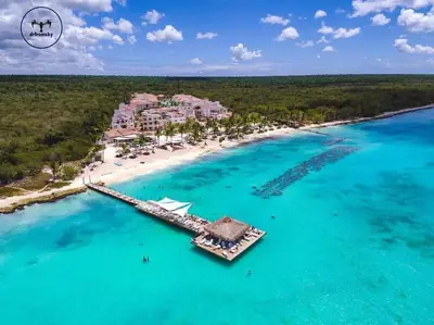 an aerial view of a resort on a beach at Apartment in Dominicus in Bayahibe